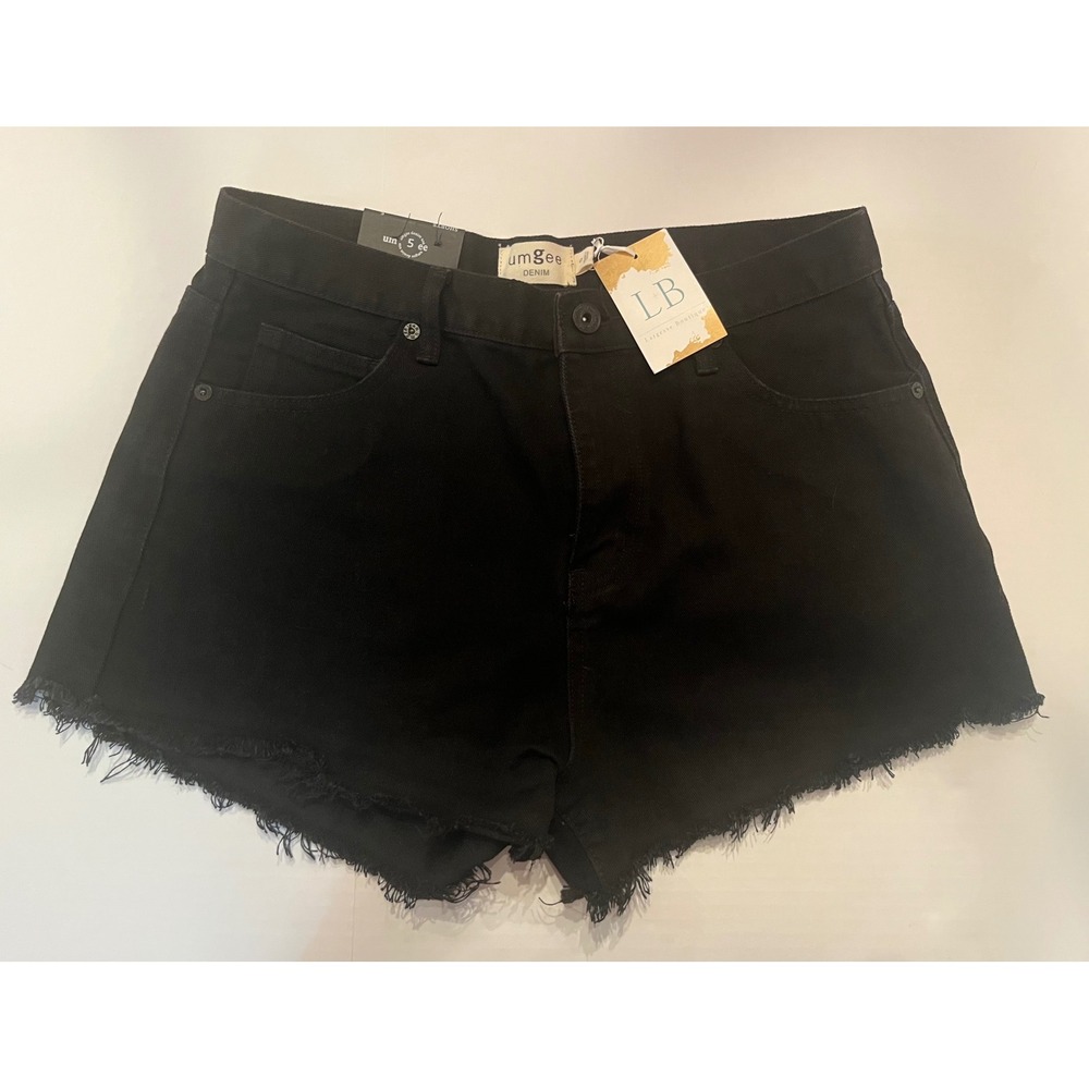 Umgee‎ Black Denim Shorts Size 5 Raw Frayed Edge NWT